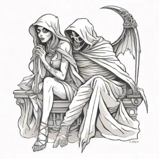 A Drawing Of A Girl And A Reaper Sitting Beside Each Other