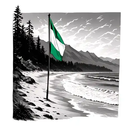 New York Beach With An Irish Flag Waving In The Distance Fading Into Vermont Mountains