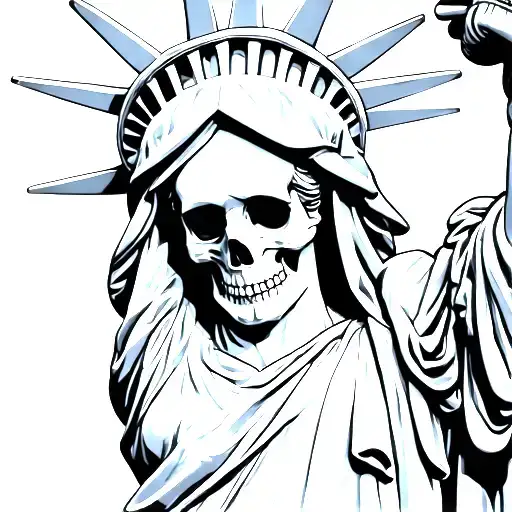 Statue Of Liberty Wearing A Hood And A Skull Face