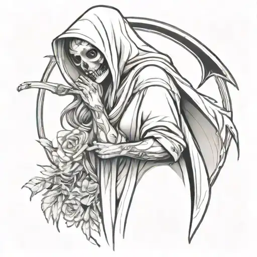 A Drawing Of A Girl Soothing A Reaper