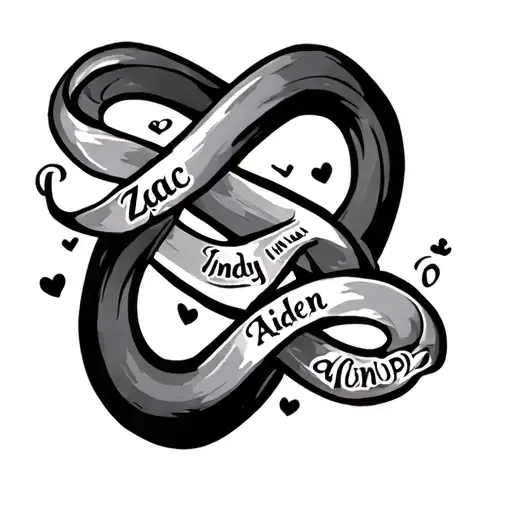 A Tattoo With The Names Zac Indy And Aiden With A Infinity Symbol