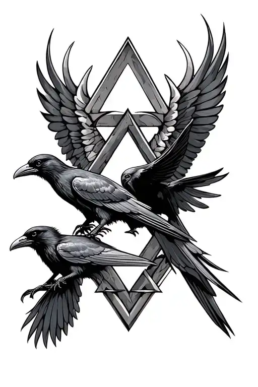 Valknut With Ravens Perched