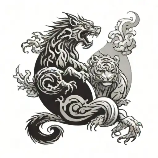 Yin Yang Tiger And Dragon Emerging