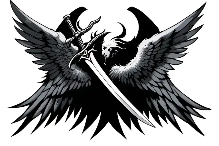 Angle Wings Spread Wide Sword Piercing