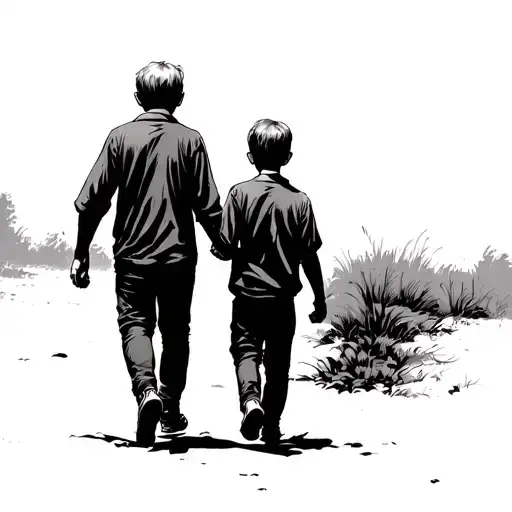 Older Brother And Younger Brother Walking Away Holding Hands