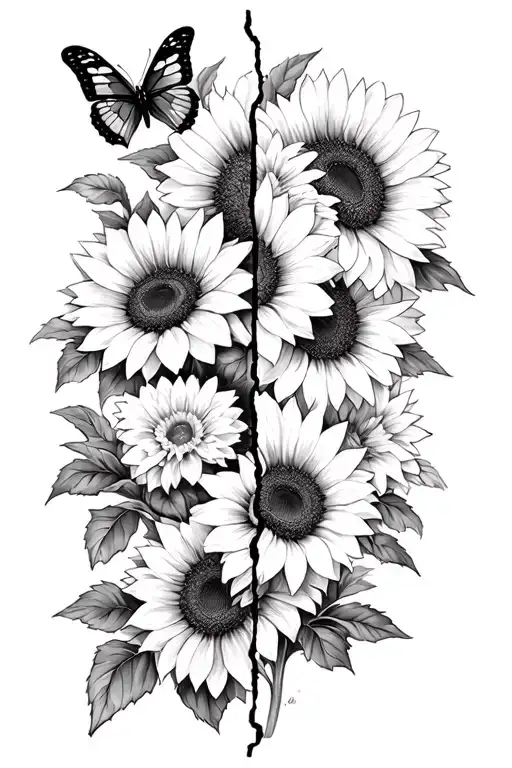 Azaleas Sunflowers & Butterflies Split In Middle For Quote