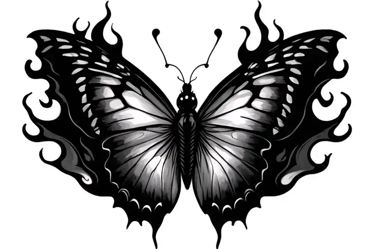 Semicolon Butterfly With Flames For The Wings Sitting