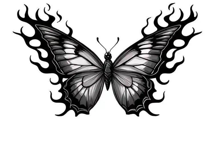 Side View Semicolon Butterfly With Flames For The Wings Sitting