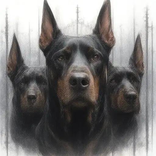Cerberus Guarding The Gates 3 Heads Doberman Dog