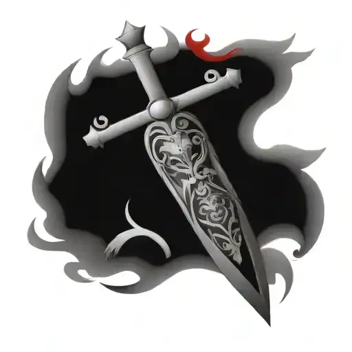 Red And Black Christian Theme Sleeve Tattoo Design