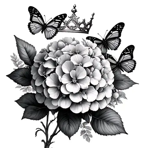 Hortensia With Butterflies And A Crown