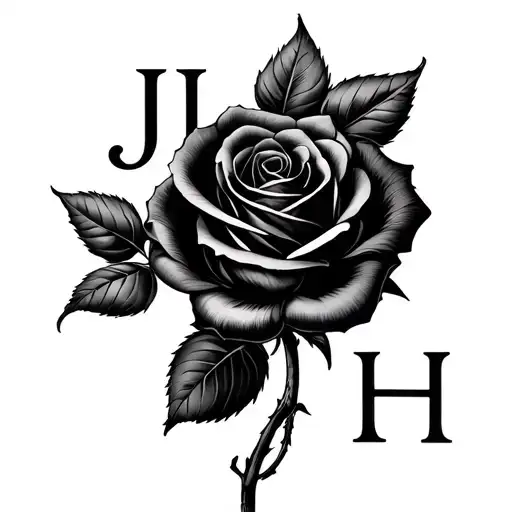 Initial J And H Intertwined And A Black Rose