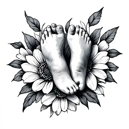 Baby Foot And Flower Surrounded