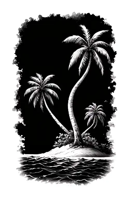 Palmtrees On An Island With Tradewinds Flowing Th Middle