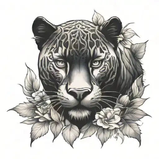 Black Panther With Sharp Look In The Eyes Coming Out From A Forest With Flowers