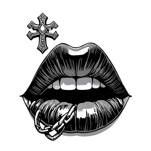 Kiss Mouth With An Armored Chain And Cross Trailer In The Mouth
