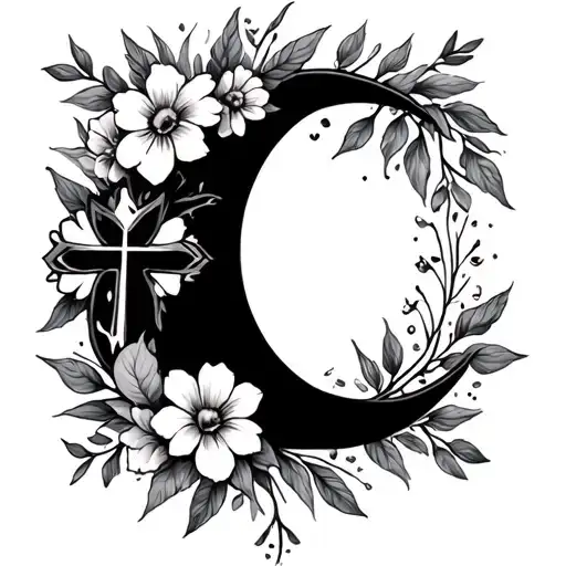Semi Colon With Cross And Flowers