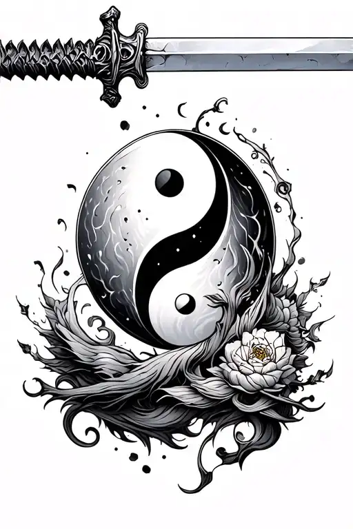 Yin Yang With Sword Going