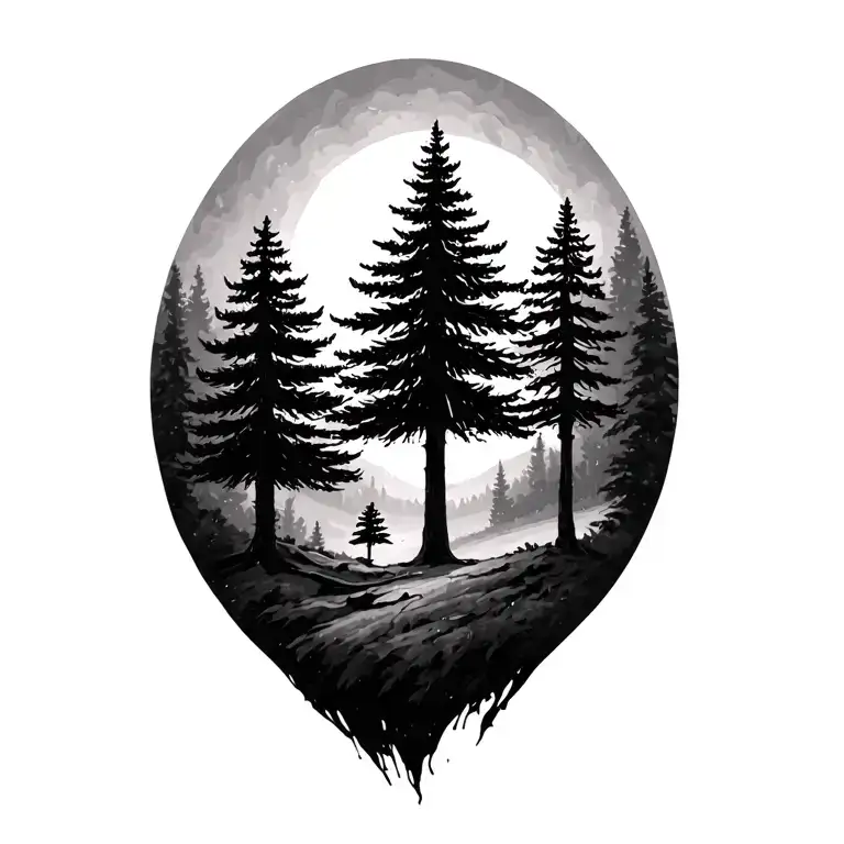 Two Smaller And One Larger Evergreen Trees