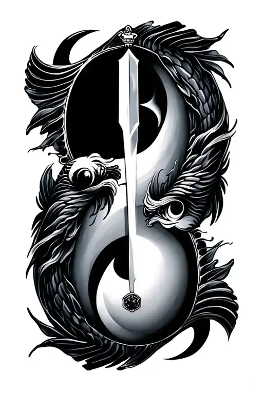 Yin Yang Fish With Sword Going Vertical