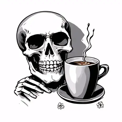 Skeleton Drinking Coffee
