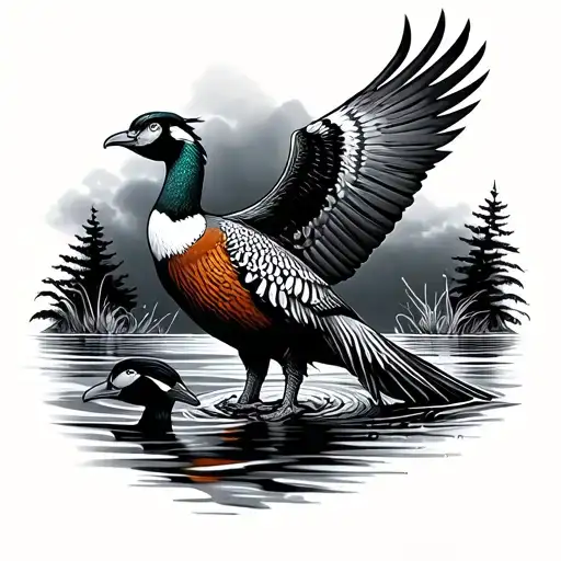 Pheasant With Eagle Soaringand Loon Swimming Underwater