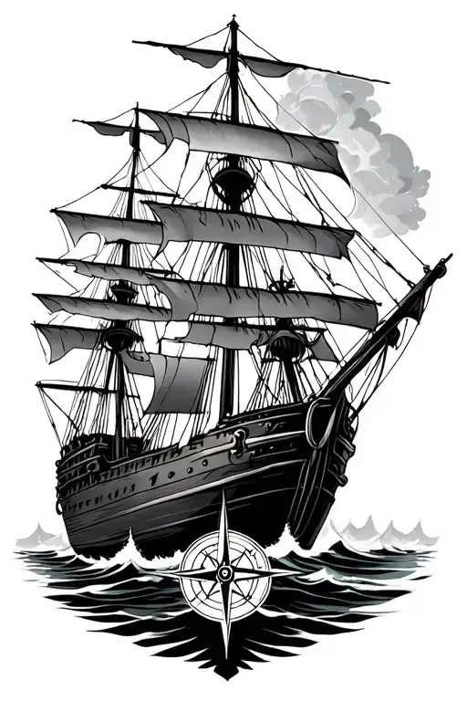 Ship And Compass Surrounded