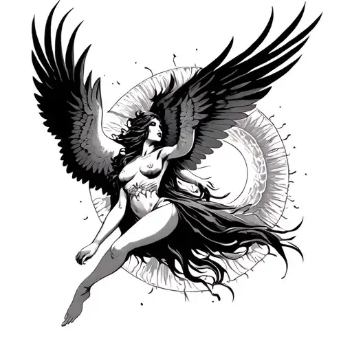 Harpy Woman Flying Towards The Sun
