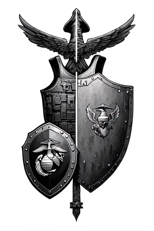 Half Crusader Shield And Half Usmc Flak Vest