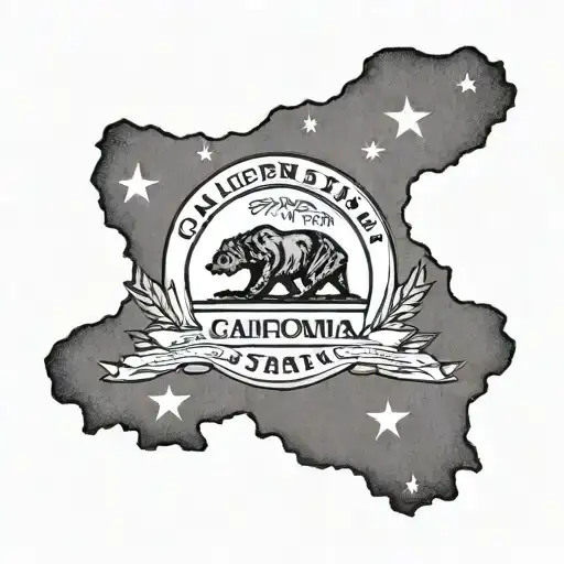 California State Line With Star Location Of Los Angeles