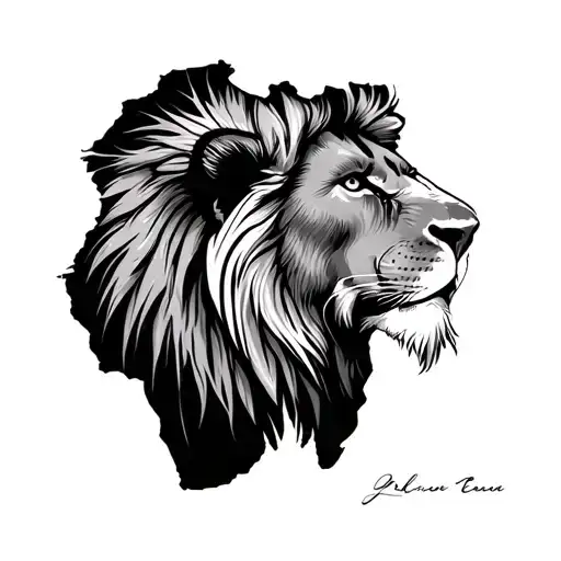 Lion In Landmap Of Africa Continent