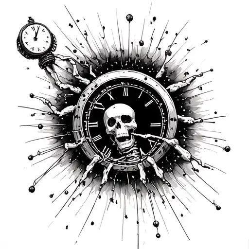 Skeleton Falling Into Black Hole With A Clock Connected With Strings