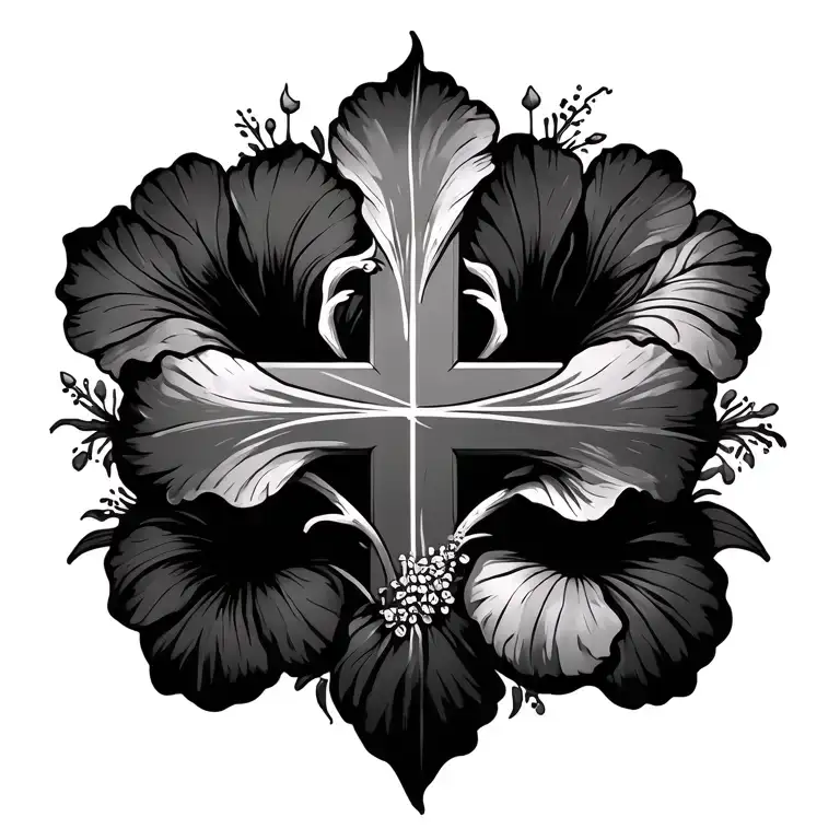 A Cross With Hibiscus Flowers Around It