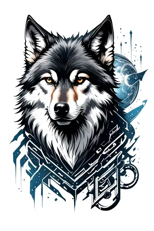 Cyber Sigilism Style Wolf And Space Themed