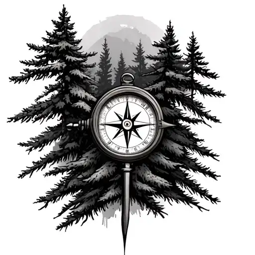 Coniferous Trees With Compass