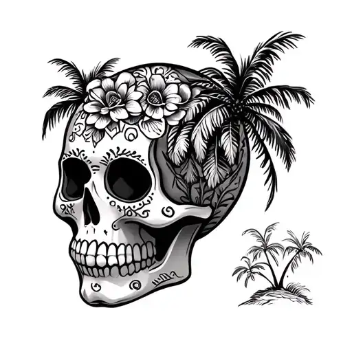 Sugar Skull With Palm Trees
