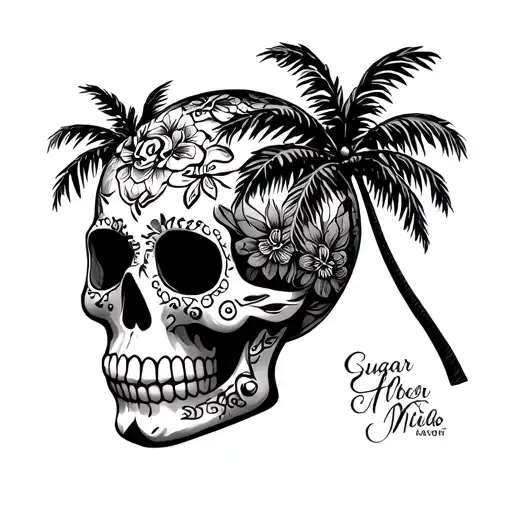 Sugar Skull With Palm Trees