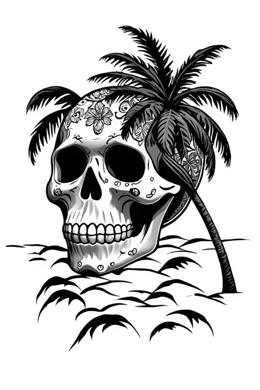 Sugar Skull With Palm Trees