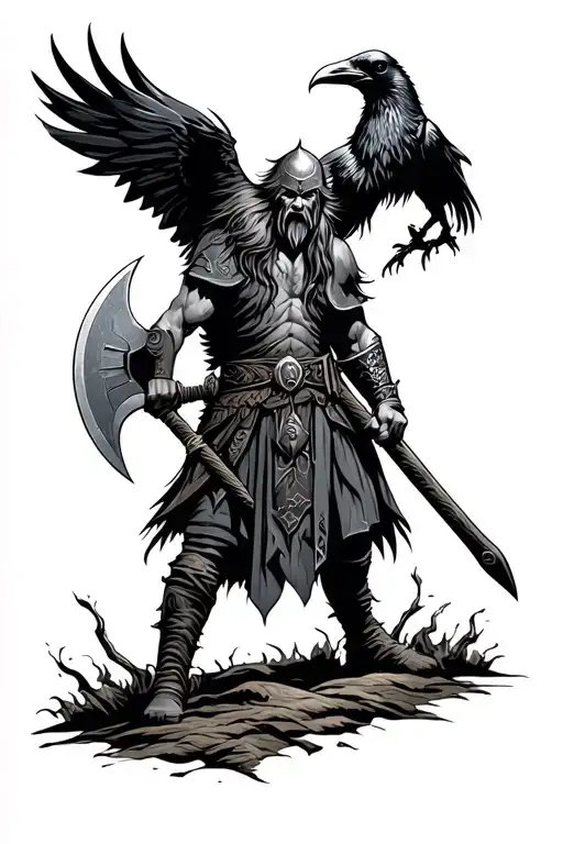 Viking With Battleaxe And Raven