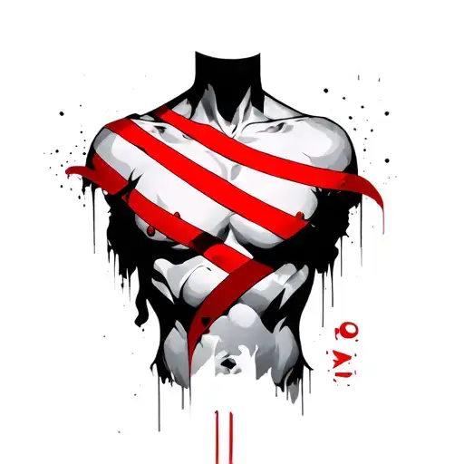 3 Red Stripes With Black Outline Across Left Chest