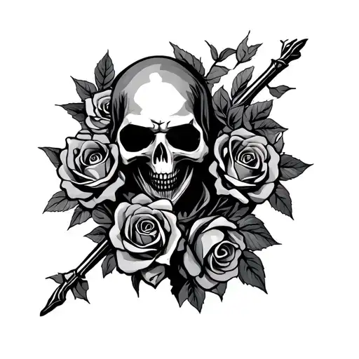 Grim Reaper With Roses Blooming