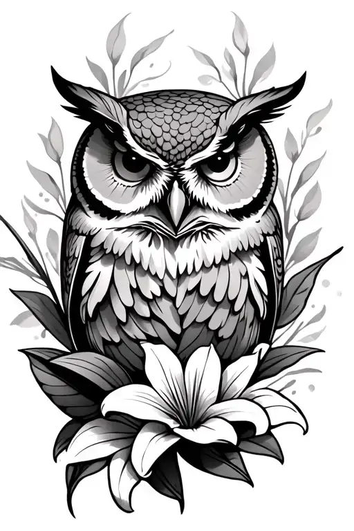 Owl With Lillies Wrapping Thigh