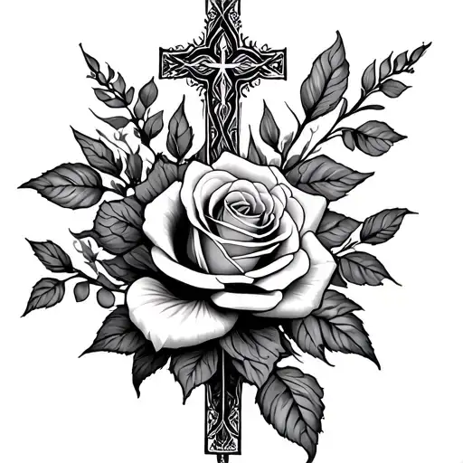 Black Cross And Roses And Click