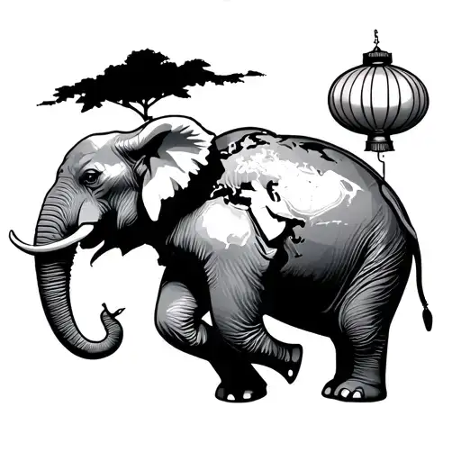 Elephant Walking Across Globe With Paper Lanterns