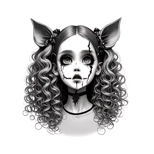 Broken Face Doll With Curly Pigtails