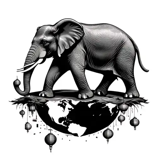 Elephant Walking Across Globe With Paper Lanterns