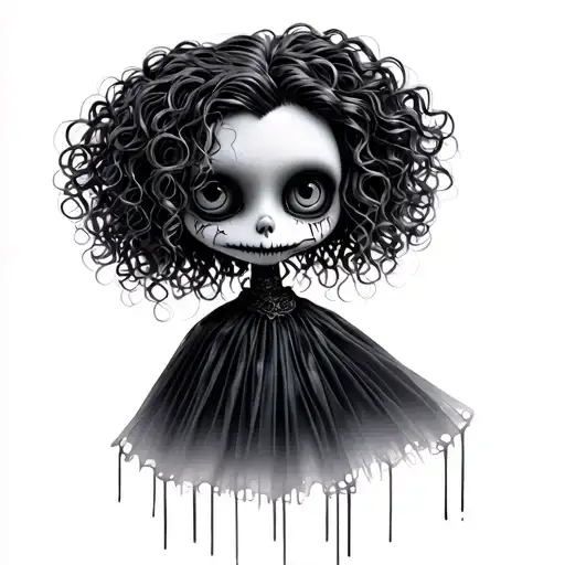 Broken Face Doll With Curly Tim Burton Inspired Hair