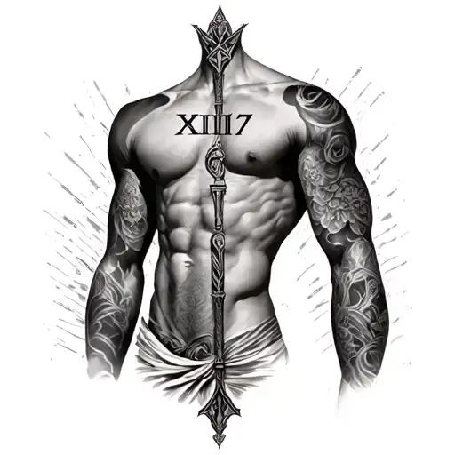 1417 In Roman Numerals Tatto On Chest