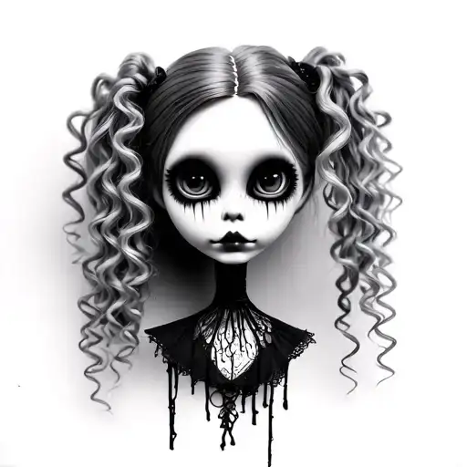 Broken Face Doll With Curly Tim Burton High Ponytails