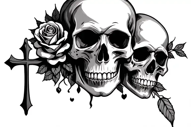 Skull With Roses And Cross